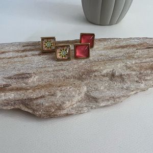 Classic Flirty Stud Earrings - Gold Boho Chic Square & Round Stud Earrings